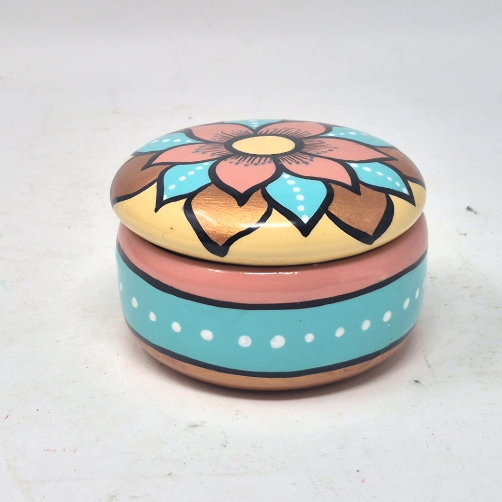 Mexican Pottery Hand Painged Floral Pattern Trinket Dish